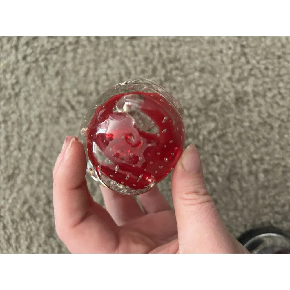Vtg Art Glass Red Elephant Animal Figurine Paperweight Controlled Bubble